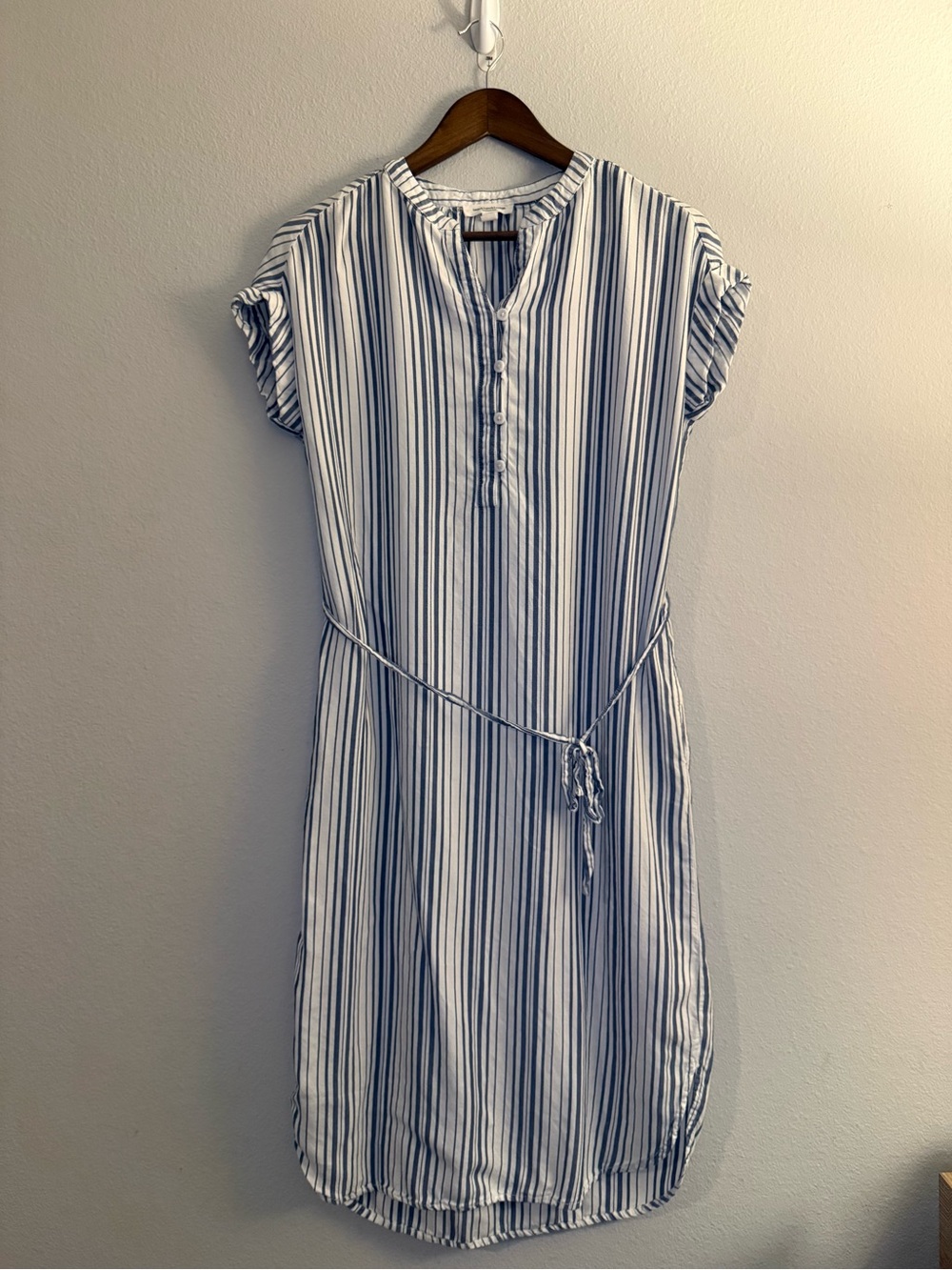 beachlunchlounge Blue and White Striped Midi Shirt Dress